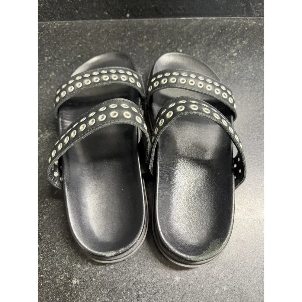 Saint + Sofia Black Eyelet Madison Slide Sandals Double Strap Leather EU 39 US 8